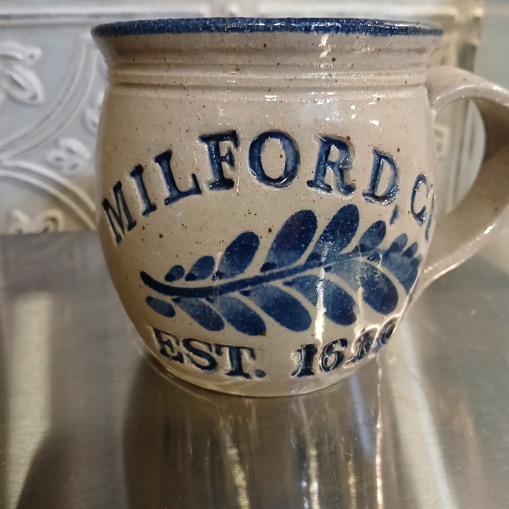 Westerwald Pottery Stoneware Cobalt Mug-Milford CT Est 1639 - Picture 2 of 4